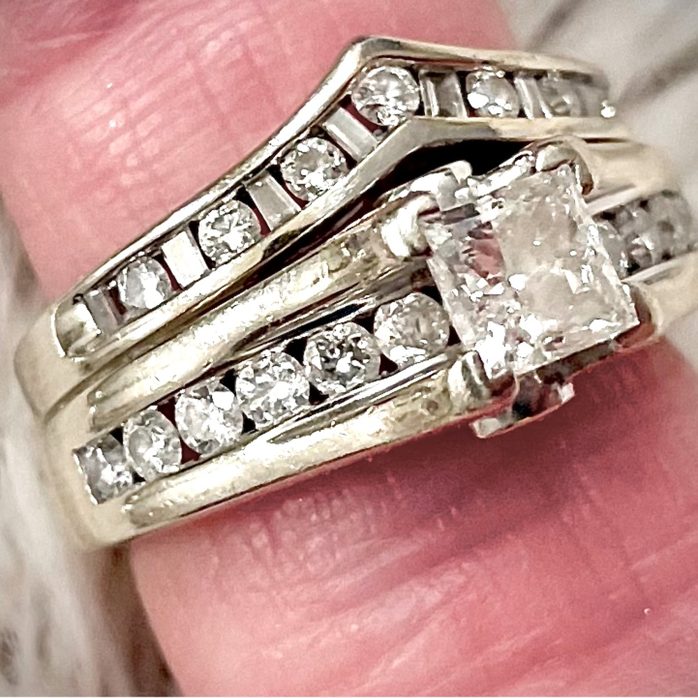 1+ carat Princess cut Diamond wedding band? Size 6.